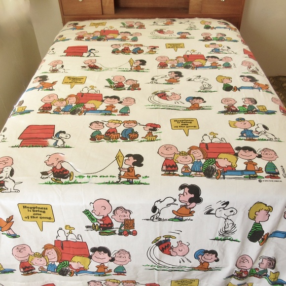 Vintage 1971 Peanuts Comic Strip Cotton Flat Sheet Pair - Picture 1 of 6